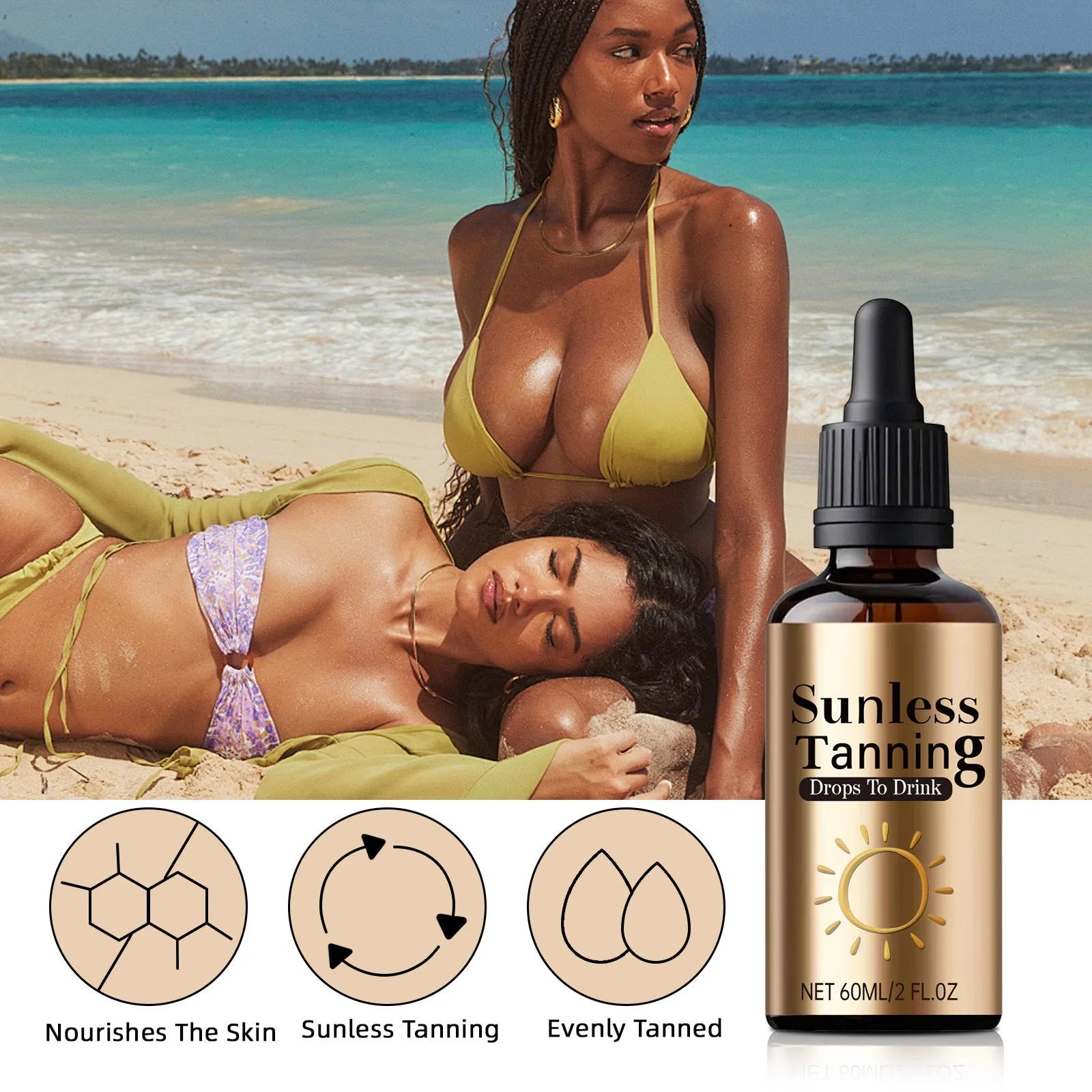 60ml bottle of black aid oral drops for outdoor skin protection with dropper applicator