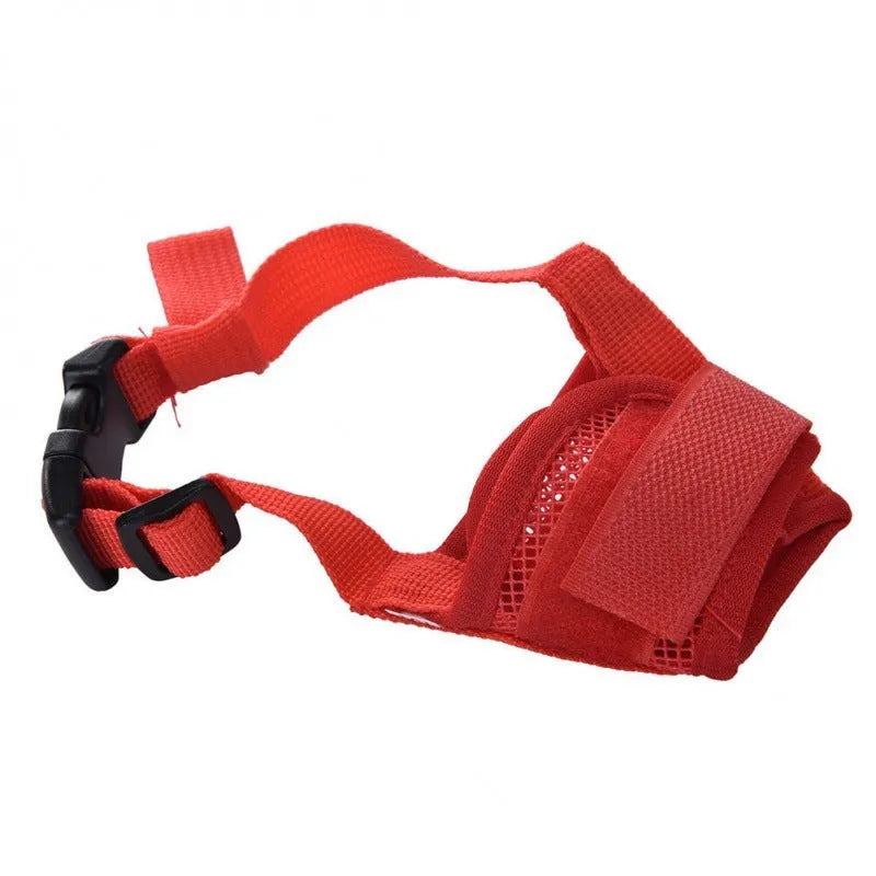 Adjustable plastic dog safety muzzle in cage design available in multiple colours and sizes