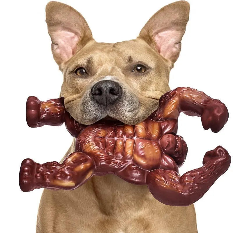 Scarlet red beef-flavoured nylon dog chewing toy with textured surface measuring 10.7x17.2x5cm