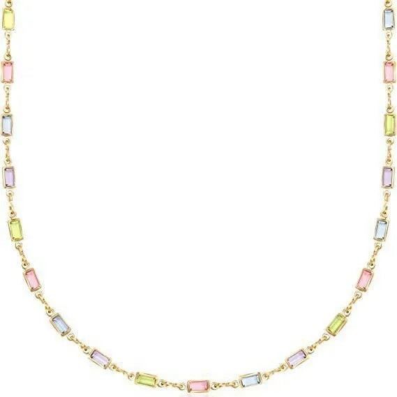 Ladies geometric crystal necklace with alloy chain and random colour glass detailing