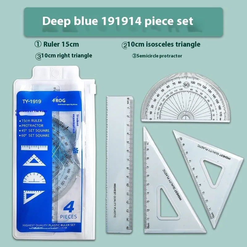 Transparent acrylic drawing ruler sets with square ruler and protractor for geometry and technical drafting