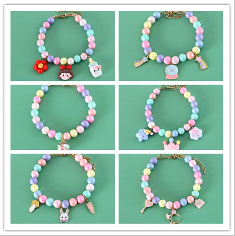 Colourful macaron-themed resin pet jewellery set with adjustable collar and bracelet for dogs and cats