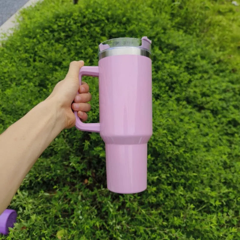 Large stainless steel vacuum insulation cup with double-layer construction in rainbow colour option