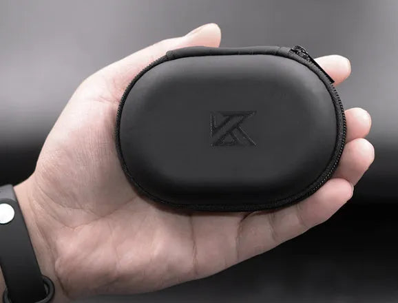 Black oval leather earphone storage bag with compartments for EDX PRO and ZEX PRO models
