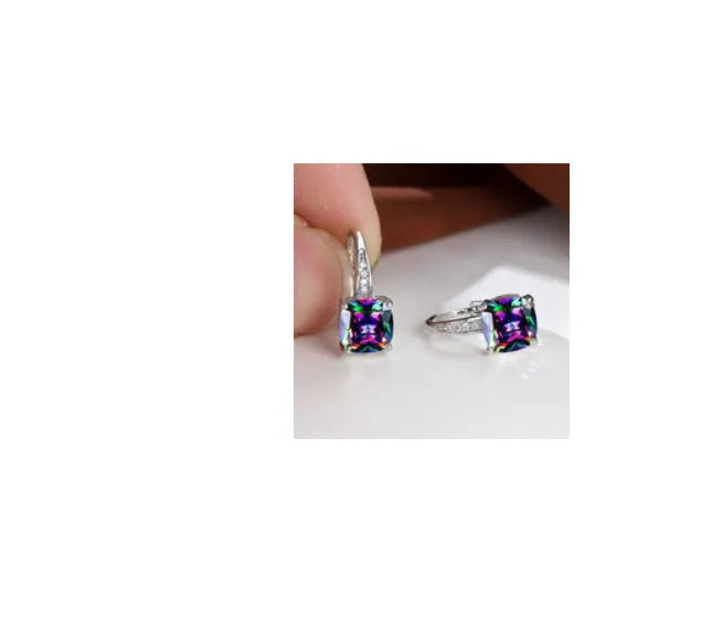 Geometric square ear clips with moissanite inlays in gold silver and coloured electroplated finishes