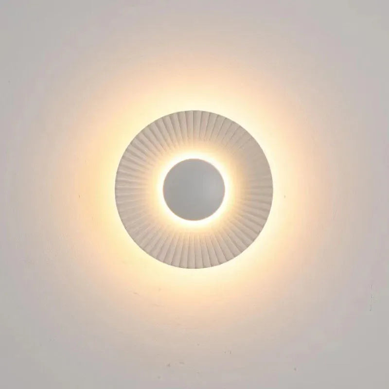 Round wall lamp with aluminium shade in multiple colour options including white and gold combinations