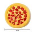 Yellow pizza slice dog chewing toy with squeaker made from teddy fabric
