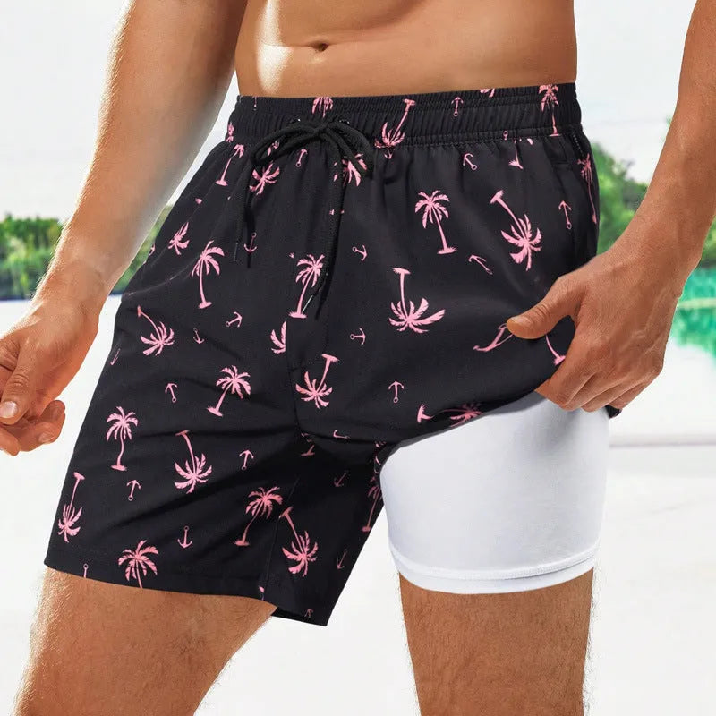 Men's loose fit quick-drying swimming trunks in spandex with colourful pattern options