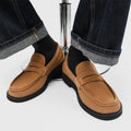 Men's slip-on casual shoes in beige with a microfiber upper and rubber sole