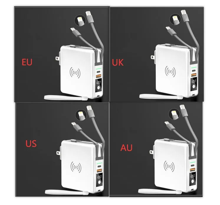 Super QI wireless charging power bank PD20W 10000mAh with travel adapter in black or white