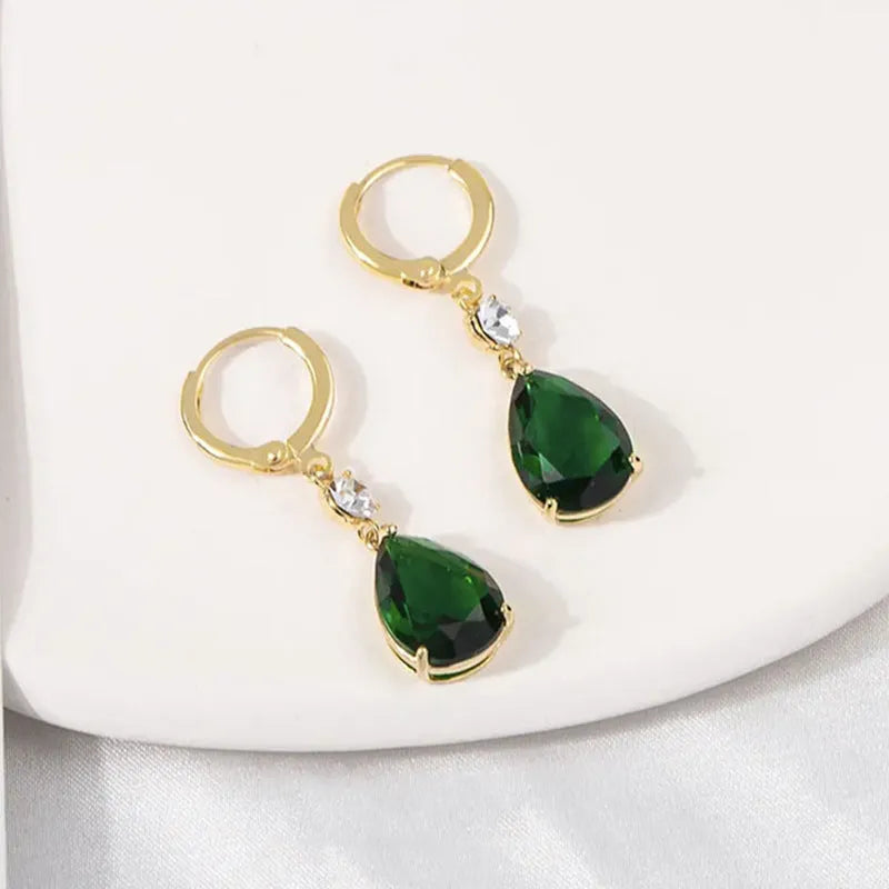 Green geometric teardrop alloy earrings with contemporary silhouette