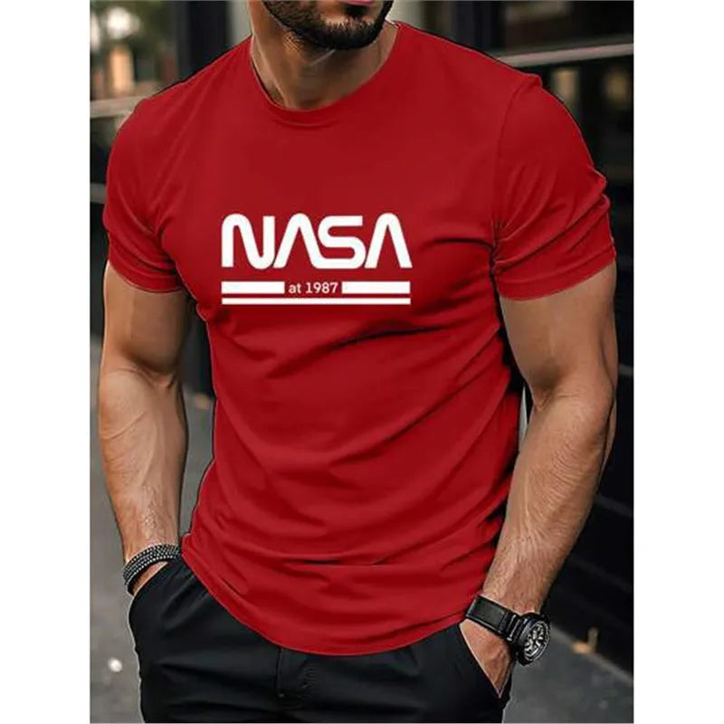 Men's printed slim-fit cotton short sleeve T-shirt in straight cut design