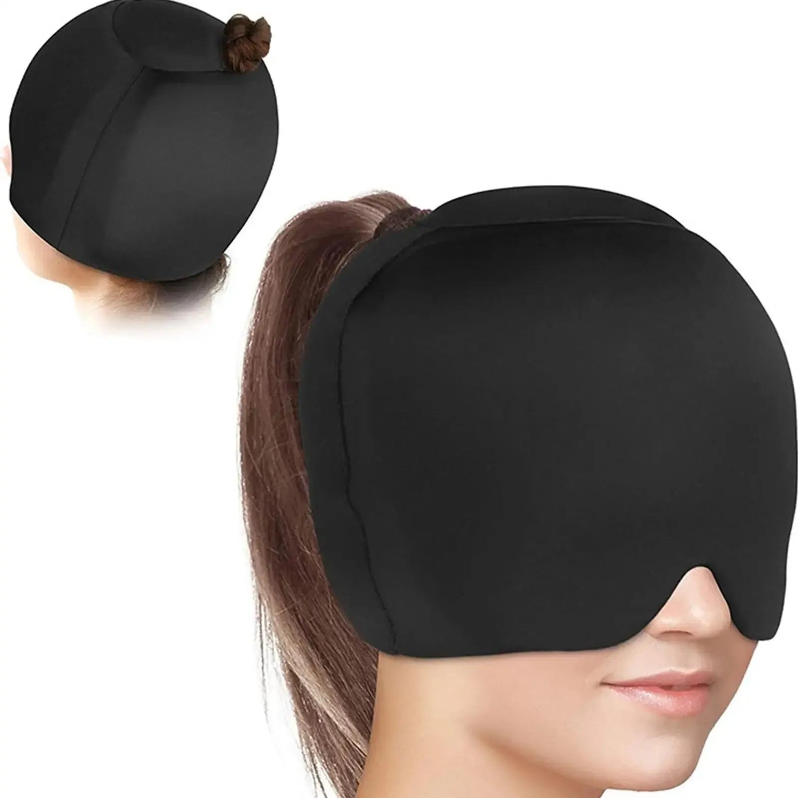 Solid colour cold compress cap in simple enclosed design for head cooling therapy.