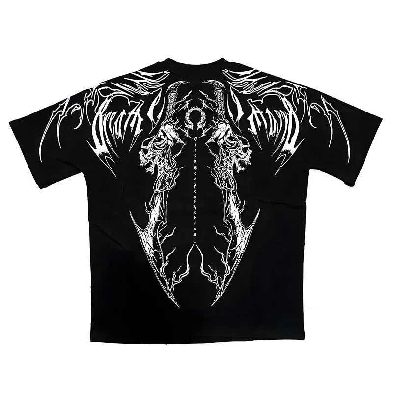 Dark style plus size women's cotton short sleeve t-shirt with loose fit and gilding craft detail