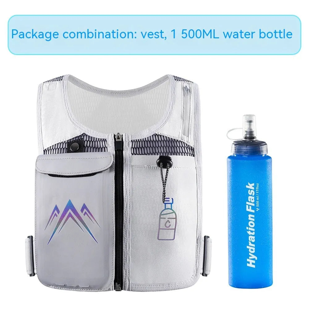 Sports running vest with integrated mobile phone bag in breathable mesh fabric