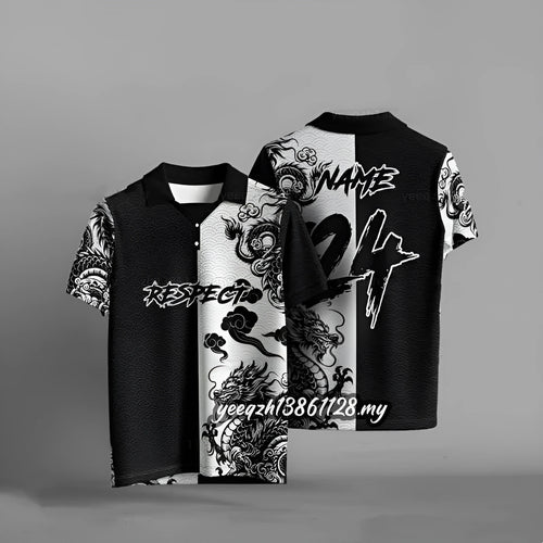 Black loose fit T-shirt with 3D digital printing design and short sleeves