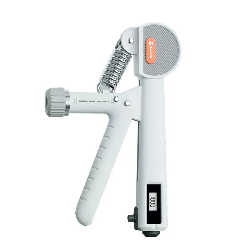 Adjustable spring grip strengthener in black ABS plastic for hand exercises