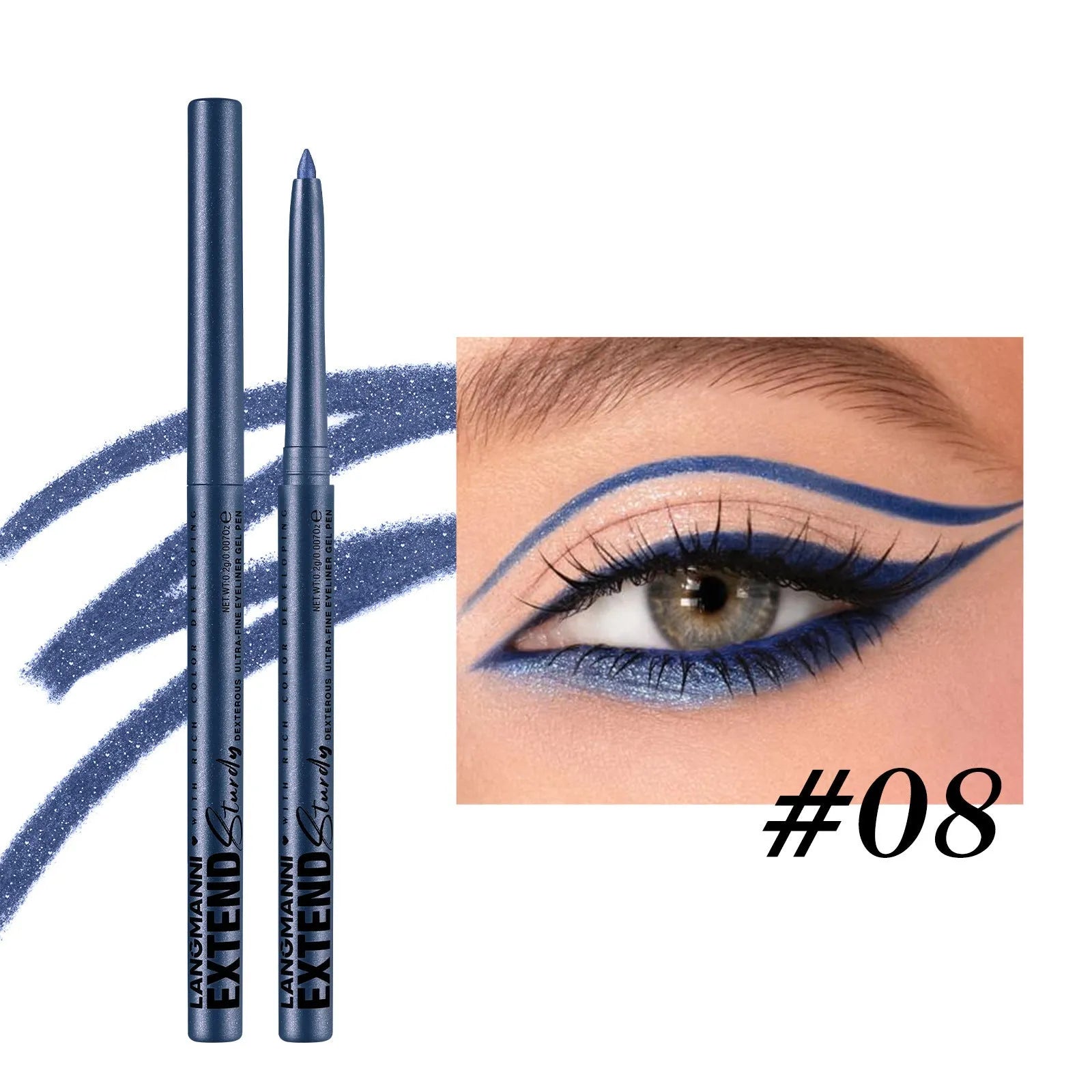 Set of 12 colourful gel glitter eyeliner pencils showing matte, glitter, metallic and pearl shades.