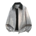 Men's black stitching lapel casual jacket with side seam pockets and straight hem