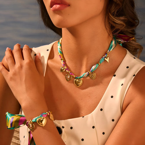 18K gold plated stainless steel necklace and bracelet set with geometric pendant on adjustable 41-50cm chain