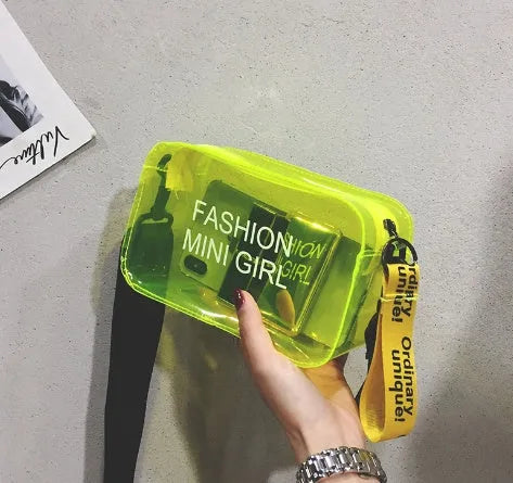 Clear square single shoulder bag made from PC plastic with adjustable strap in multiple colours