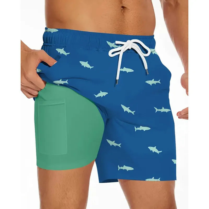 Men's loose-fit polyester beach pants in multiple colours, showing plus size options for summer leisure wear