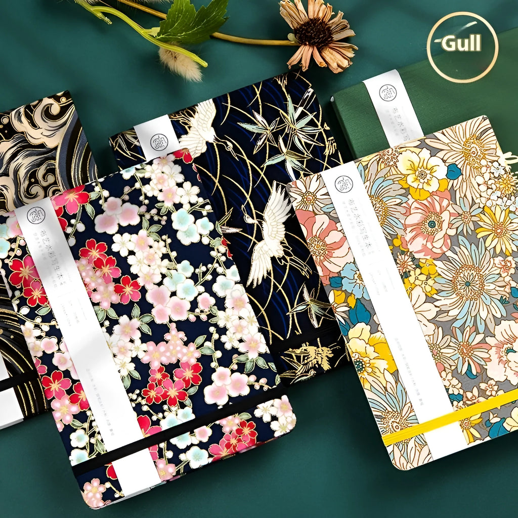 Feiluniao handmade fabric watercolour sketchbook with colourful themed cover, 185mm long.