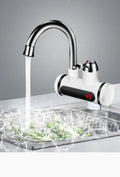 White kitchen electric water heater tap with digital temperature display and instant heating function