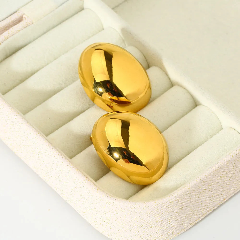 Geometric line design stainless steel earrings with glazed surface and 18K gold plating in DFE139 colour