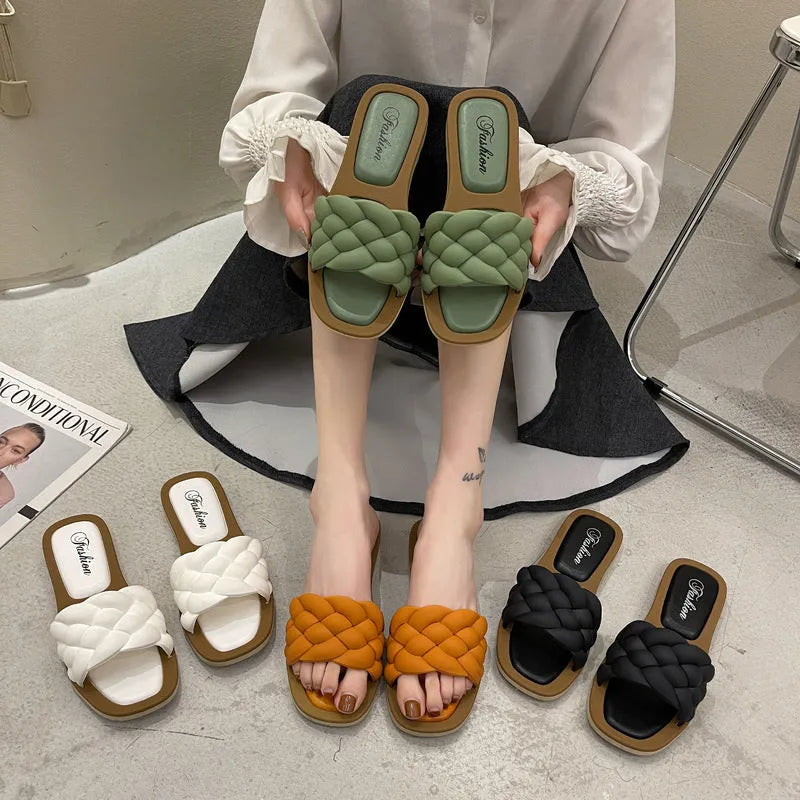 Women's plaid pattern anti-skid beach sandals with PVC thick sole in multiple colours