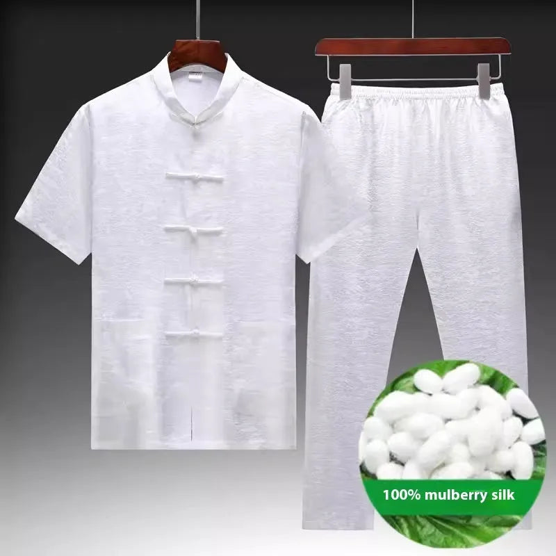 Traditional Chinese Tang suit for men in Mulberry silk fabric, available in multiple colours and sizes
