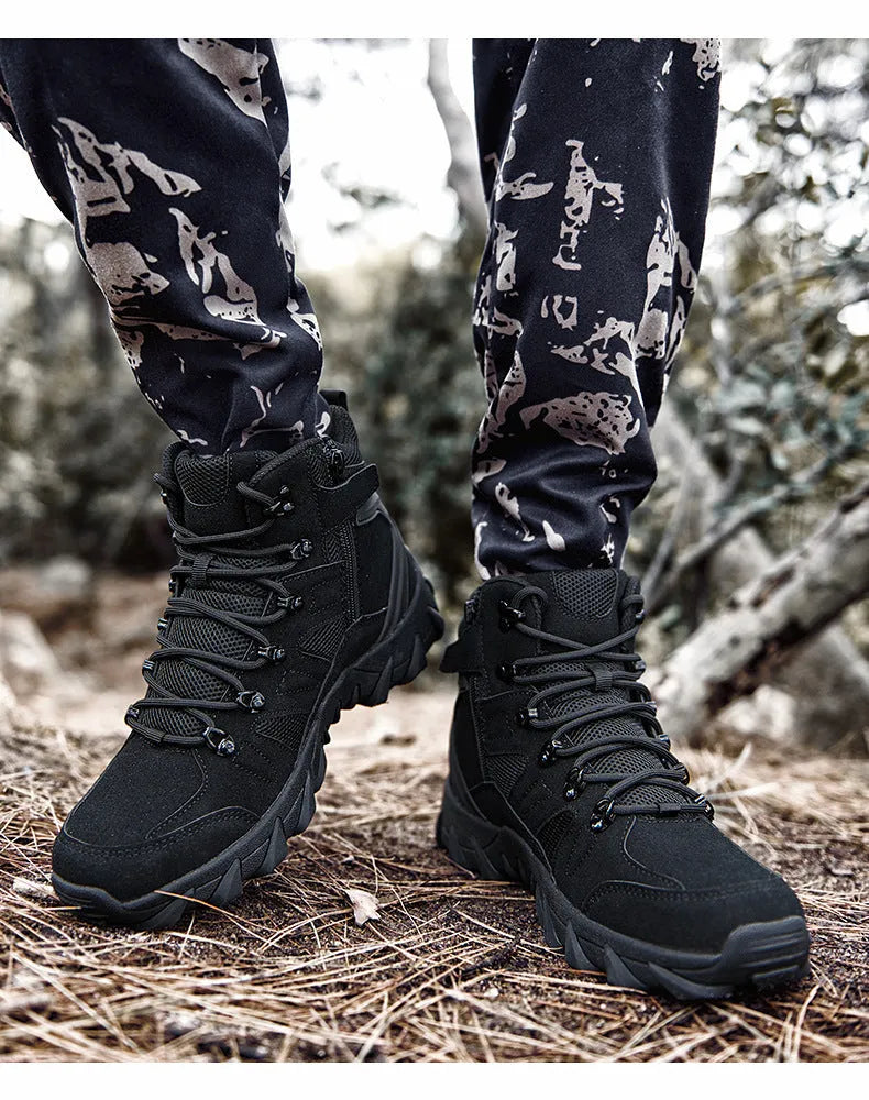 Men's training combat boots outdoor hiking shoes in 702 army green colour, PU fabric construction