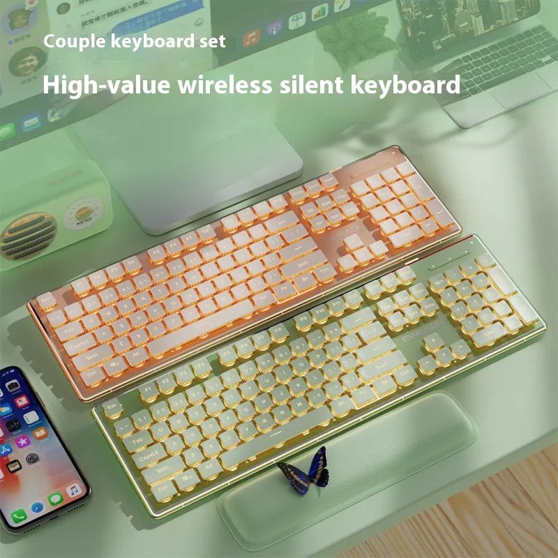 Prewalker V3 wired and wireless keyboard and mouse set in retro green colour on a desk