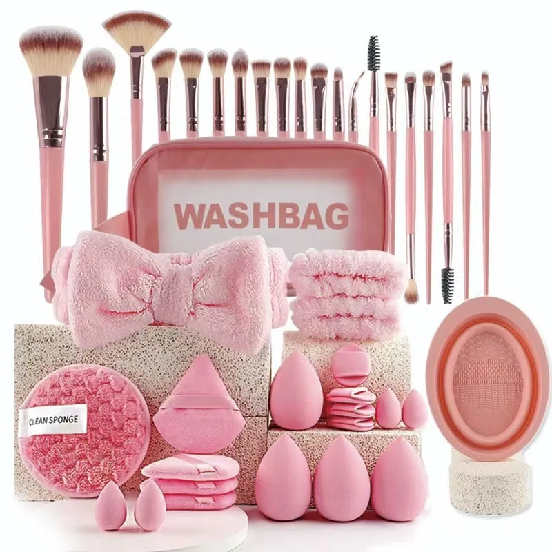 Hydrophilic non-latex beauty tools combination set with multiple cosmetic applicators for face washing and makeup