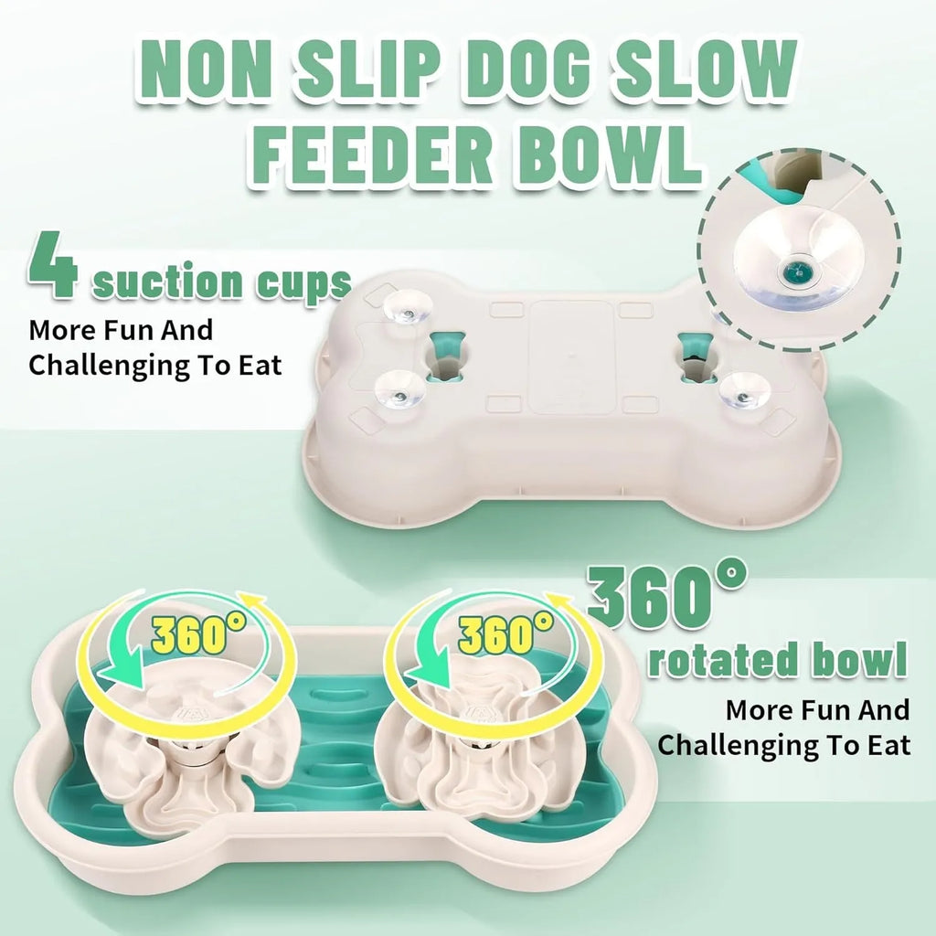 Large green slow feeder dog bowl with three separable puzzle trays for large breed dogs.