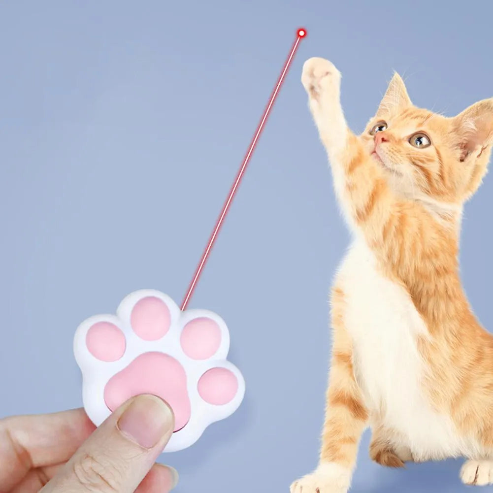 USB-rechargeable infrared cat teaser toy with keychain in black or pink plastic measuring 5x2.5cm