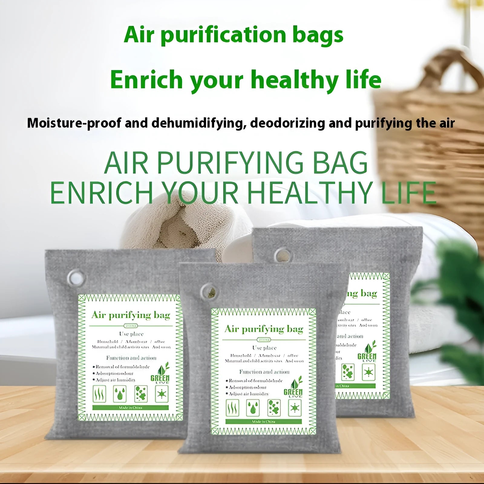 Bamboo charcoal wrapped activated carbon bags for formaldehyde removal in household settings