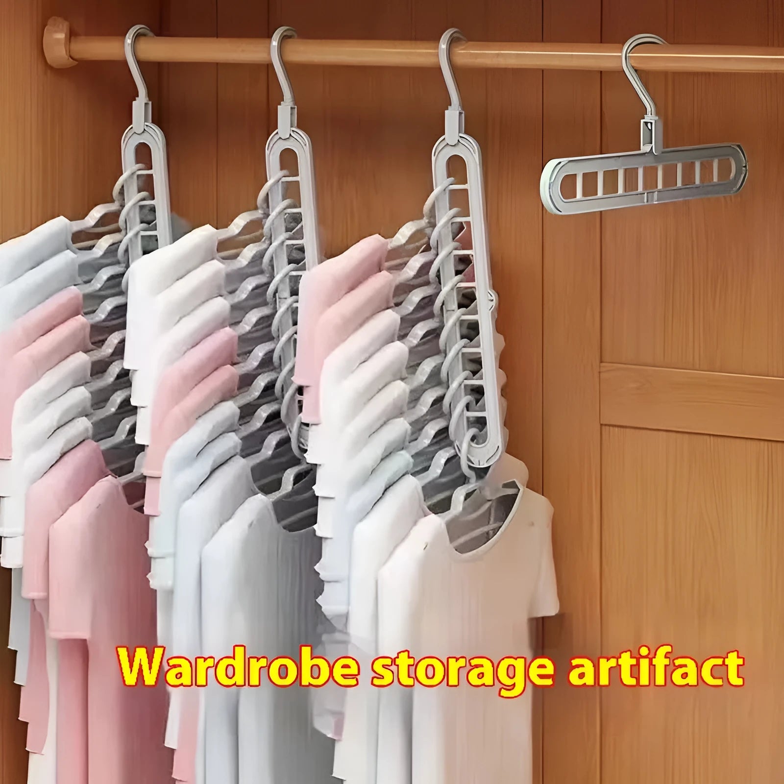 Green plastic nine-hole folding hanger for trousers displayed open and closed.