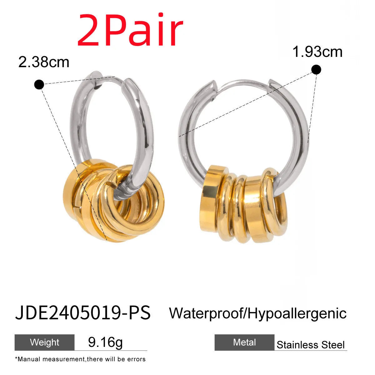 Stainless steel colour matching earrings with electroplated finish in ins style design