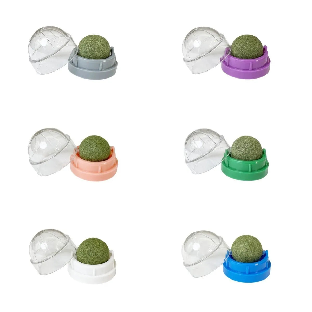 Plastic catnip ball toy in multiple colours with bite-resistant construction for dental care