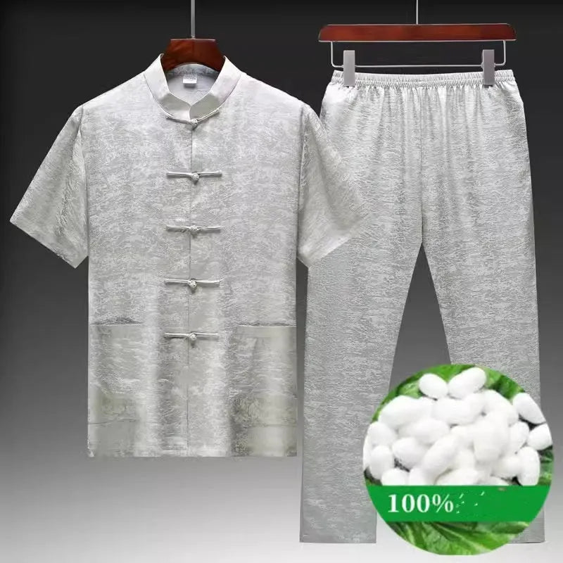 Traditional Chinese Tang suit for men in Mulberry silk fabric, available in multiple colours and sizes