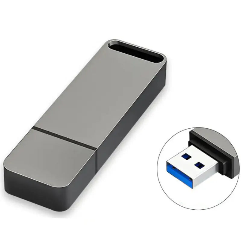 Customisable metal USB flash drive in black, red, or silver with capacities from 1TB to 16TB.