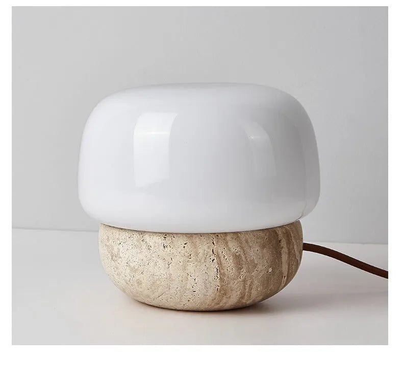 Cream-coloured retro bedside lamp with compact dimensions measuring 18cm by 17cm