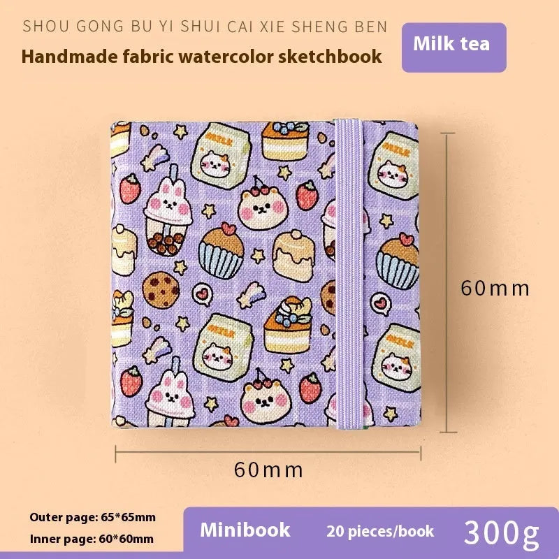 Feiluniao handmade fabric watercolour sketchbook with colourful themed cover, 185mm long.