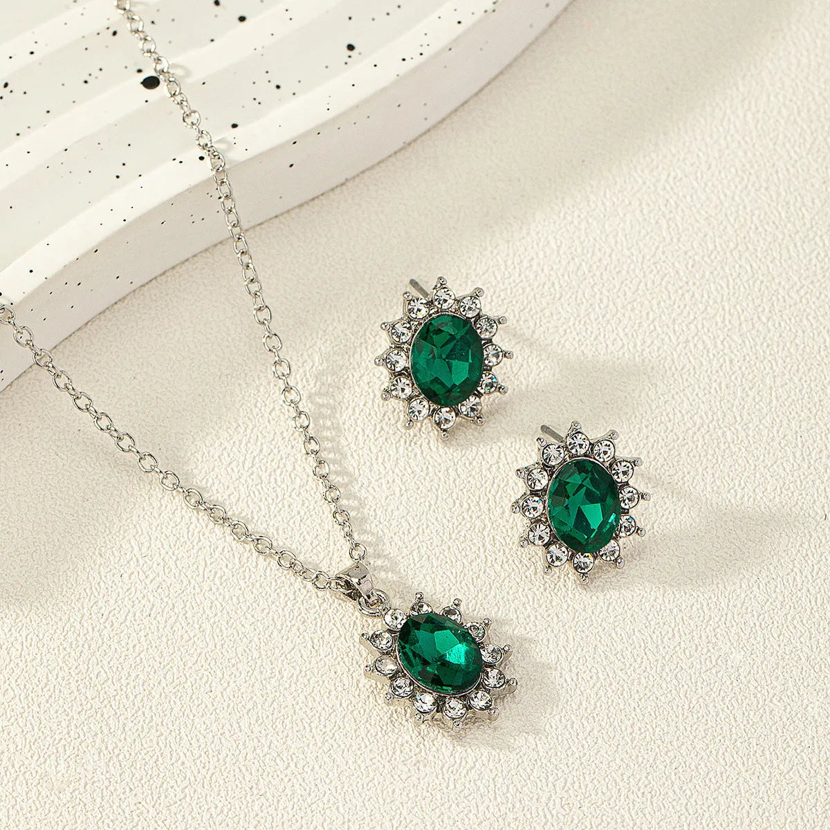 Sunflower zircon ear stud and necklace set in electroplated alloy jewellery with regular chain