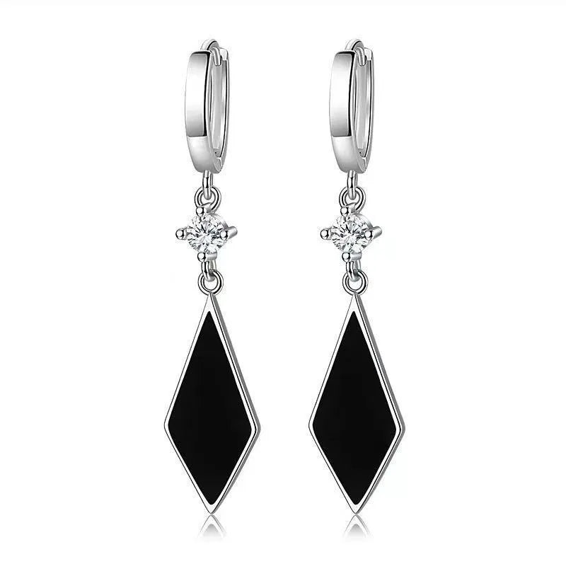 Silver geometric diamond clip earrings with 0.3 cm measurement and electroplated zinc alloy construction
