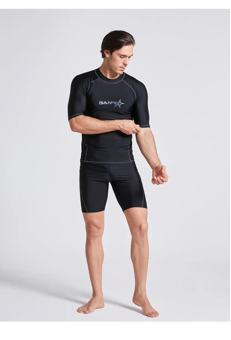 Men's half sleeve swimwear set for swimming snorkeling surfing with quick-dry nylon fabric