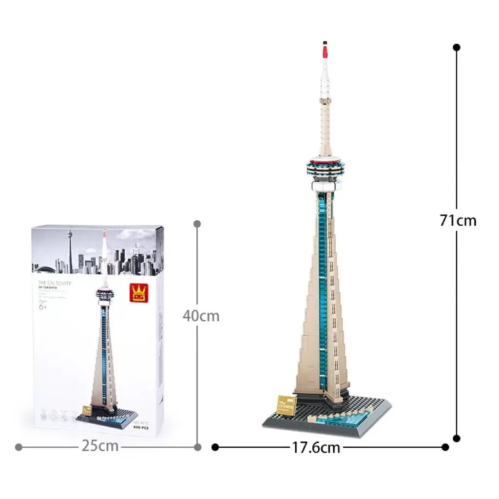 Wange plastic building block set with over 800 pieces to build world landmark models like the Eiffel Tower.