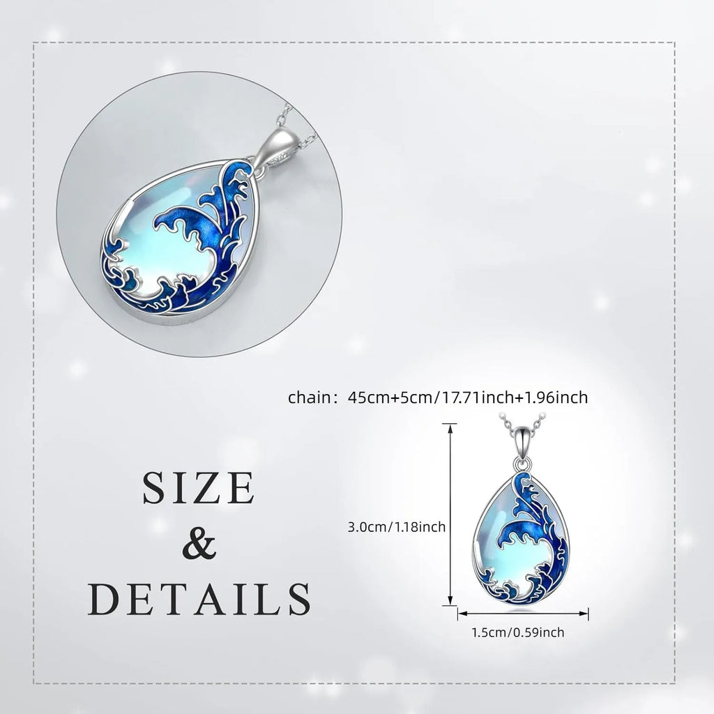 Blue heart-shaped pendant necklace with alloy chain on display