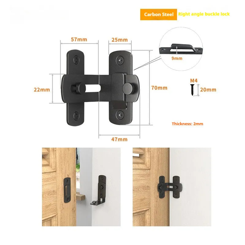 Warehouse hook lock for barn doors with 90-degree rotating stainless steel shackle